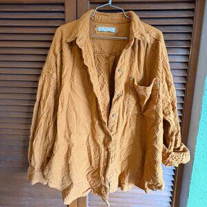Free People Mustard Textured Oversized Button Down Size M